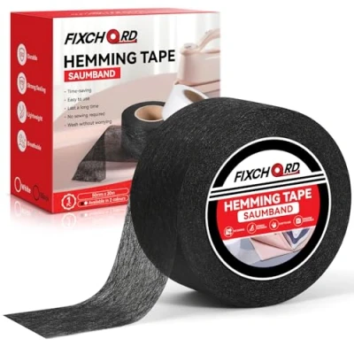 Image of FIXCHORD Hemming Tape, Wonder Web No Sewing Iron on Extra Strong Fusible Fabric Tape for Clothes Curtains Ironing and Bonding, DIY Crafts, Black, 30m*50mm