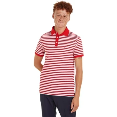 Image of Tommy Hilfiger Men&#039;s 1985 Slim Short Sleeve Polo, Red (Primary Red/White), S