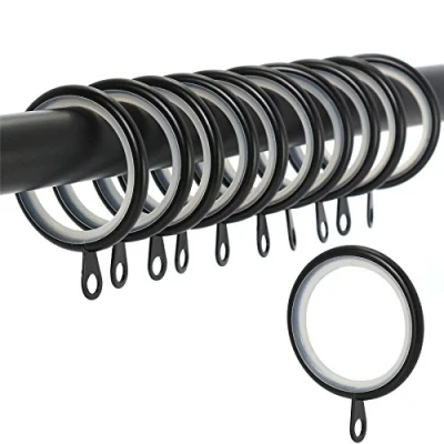 Image of 10x Black Smooth Glider Curtain Rings Fit 25mm Poles Metal Rod Silent Loop Set