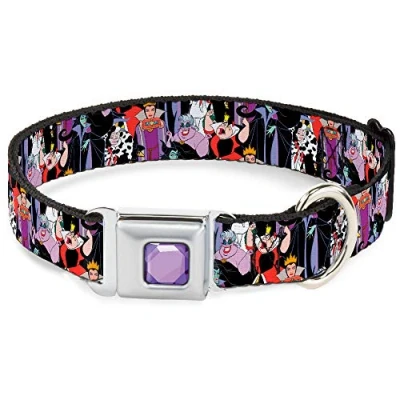 Image of Dog Collar Seatbelt Buckle 5 Disney Villains Stacked 16 to 23 Inches 1.5 Inch Wide