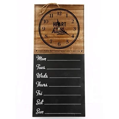Image of French Wall Hanging Wood Clock and Weekly Planner Organizer Memo Chalk Board