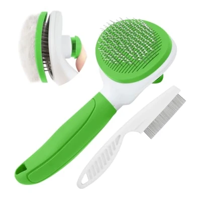 Image of Cat Brush for Shedding and Grooming, Pet Self Cleaning Slicker with Hair Comb(Green)