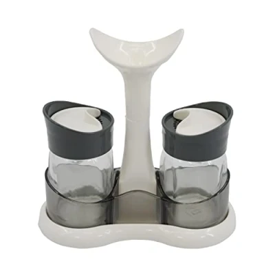 Image of GEEZY Salt and Pepper Shakers Set, 2pc Pots with Glass Body Holder for Kitchen, Dining Table, Restaurants, BBQ