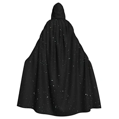 Image of Wurton Black Glitter Carnival Hooded Cape For Adults, Witch And Vampire Cosplay Costume Cloak,Suitable Parties