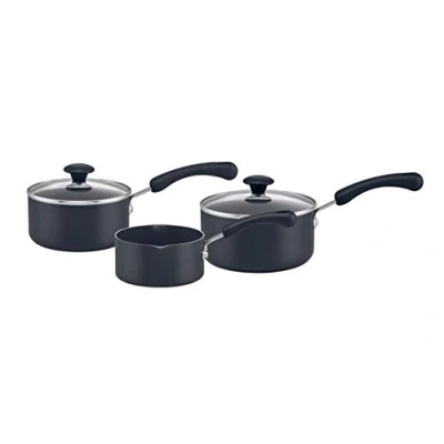 Image of Prestige 3pc Saucepan set With Lids Super Tough Easy Clean Diamond Shield Non Stick Oven Safe 14/16/18cm, Black