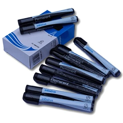 Image of Pack of 10 black permanent chisel tip marker pens