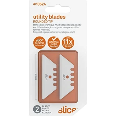 Image of Slice 10524 Utility, Never Rusts, Lasts 11x Longer Than Steel, Finger Friendly Edge, Safer Choice, Pack of 2, Ceramic, White, 2 Blades