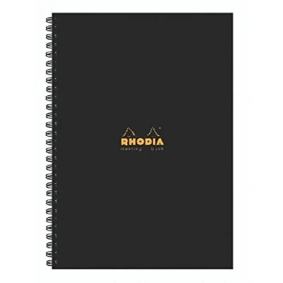 Image of Rhodia Ref 119238C Hardback Wirebound Meeting Book (160 Pages) A4 Size, Lined Rulings, 90gsm Vellum Paper, Pre Printed with Date, Notes and Action Black Cover
