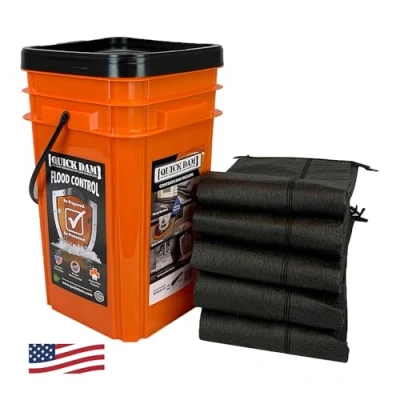 Image of Quick Dam QDGG10 5 Emergency Kit Grab &amp; Go 10ft Flood Barriers 5/Bucket, Orange, 14 x 17 inches