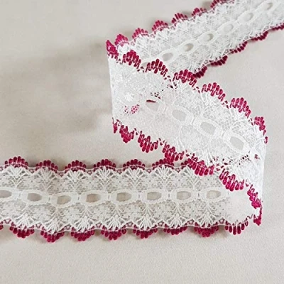 Image of Spectrim Knitting in Eyelet Lace 30 mm Wide Ribbon Sewing for Trimmings Works Home Decoration Gift Wrapping DIY Crafts (White &amp; Burgundy, 5 metres)