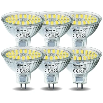 Image of WSMCN MR16 GU5.3 LED Light Bulbs, Cool White 6000K, 6W 50W Halogen Equivalent, Bi Pin Base 12V 485LM, Non Dimmable 120 Beam Angle, Flicker Free Spotlight, 6 Pack