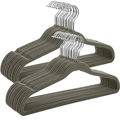 Image of SONGMICS Set of 50 Velvet Hangers, 41.5 cm Wide, Space Saving, High Load Capacity, with 360 Swivel Hooks, for Coats Shirts Suits, Grey and Silver CRF026V01