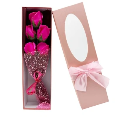 Image of SECALIFE 5 Pieces Artificial Rose Flowers Foam Roses with Stems Bouquets in Box, Flowers, Valentines Day Gifts for Wife, Girlfriends (Rose Red)