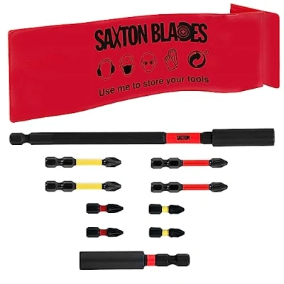 Image of MIB10PC Saxton 10pc Magnetic Impact Bit Holders &amp; Set PH2 PZ2 fits Dewalt Milwaukee