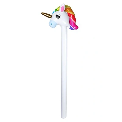 Image of Henbrandt Inflatable Unicorn White Stick Blow Up Stocking Filler Party Bag Photo Booth Beach Swimming Toys (Inflatable 110cm)