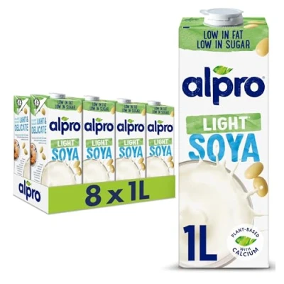Image of Alpro SOYA Light Plant Based Long Life Drink, Vegan &amp; Dairy Free, 1L (Pack of 8)