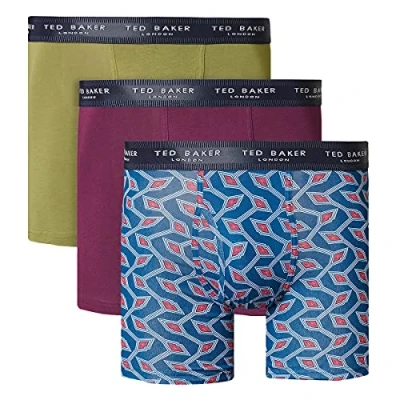 Image of Ted Baker Mens 3 Pack Boxer Briefs Capulet Olive/Purple/Gibraltar S