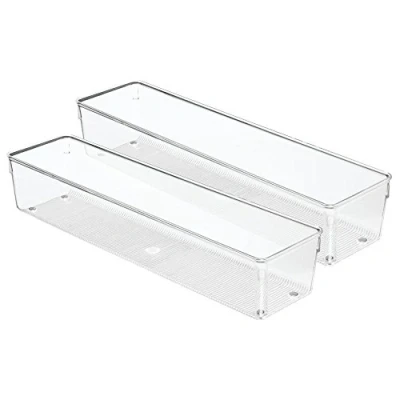 Image of iDesign 53030M2 Linus Organiser Tray, Large Plastic Drawer Insert, Pack of 2 Accessories Boxes, Clear,10.2 cm x 40.6 7.6