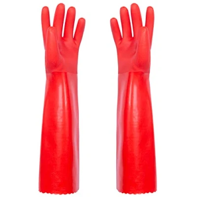 Image of YFSEOS Cleaning Gloves Special For Winter Outdoor/Washing Up One Piece Velvet Thickened/Household Gloves/Long Sleeve Full Arm/Frosted Surface/Red x 2 Pairs