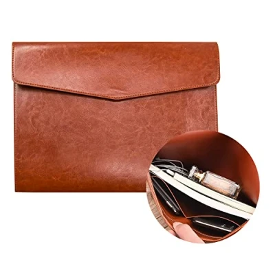 Image of VANRA File Folder Organizer PU Leather Jackets Document Holder Project Pockets with Magnetic Closure Button and Inner Bag for A4 Letter Size Paper (Brown)