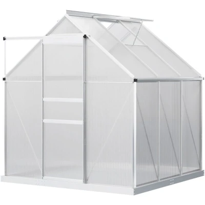 Image of Outsunny Polycarbonate Walk in Garden Greenhouse with Sliding Door Silver Tone 845 540