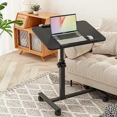 Image of Furist Bed Desk Adjustable Overbed Bedside Table Rolling Laptop Tray Cart Height Portable Mobile Sit Stand Tilting Hospital with Wheels