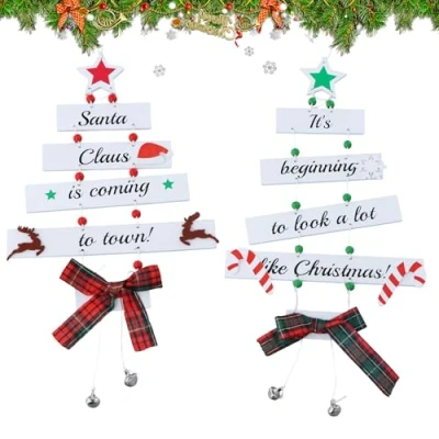 Image of Pagezol 2 Pieces Wooden Christmas Decorations, Hanging Decoration, Embellishments, Door Sign, Ornaments for Home Room Indoor Outdoor Decor