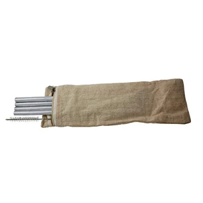 Image of VIE Aluminium Reusable Drinking Straws, 20cm, Set of 4, with Cleaning Brush &amp; Zipper Cotton Bag