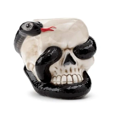 Image of Puckator Skull with Coiled Snake Shaped Oil Burner Dolomite Living Room Accessories Wax Liquidizer Burners For Essential Oils Scents Melter Melt Holder Fragrance