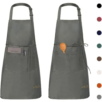 Image of Viedouce 2 Packs Apron Cooking Kitchen Waterproof,Adjustable Chef with Pockets for Home,Restaurant,Craft,Garden,BBQ,School,Coffee House,Apron Men Women (Gray)