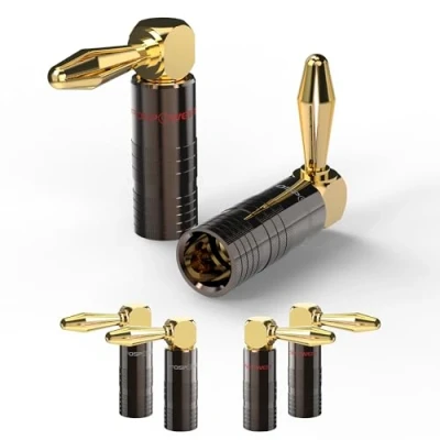 Image of FosPower Right Angle Banana Plugs (6 Pairs / 12 pcs), Closed Screw 24K Gold Plated Speaker Plug Connectors for Wire, Wall Plate, Home Theater, Audio/Video Receiver, and Sound Systems