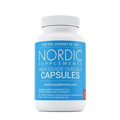 Image of Nordic Supplements High Strength Pharmaceutical Grade Omega 3 Fish Oil Capsules, 1000 mg, Pot of 60 Capsules