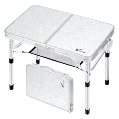 Image of Sportneer Folding Camping Table, Adjustable Height Small Table Portable Camp Tables (23.6&quot; L x 15.7&quot; W (2 Height)) with Mesh Layer for Outdoor Garden Picnic BBQ Dining Cooking