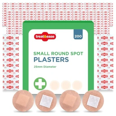 Image of 200pk Small Round Spot Plasters 2.5cm Washproof for First Aid Kit Fabric Wounds, Cuts, &amp; Bruises Hypoallergenic