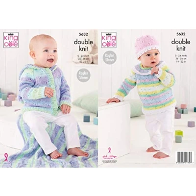 Image of King Cole 5632 Knitting Pattern Babies Hoodie Hat Blanket and Top in Beaches DK