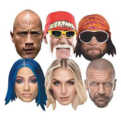 Image of STAR CUTOUTS SMP428 Legendary WWE Stars Six Mask Pack The Rock, Charlotte Flair, Hulk Hogan, Macho Man Randy Savage, Sasha Banks, Triple H, Multicolour