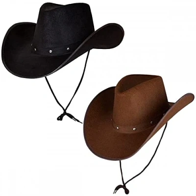 Image of Adult Texan Cowboy Hat Dark Brown &amp; Black 2 Pack : Fancy Dress Party Accessory Country Western Rancher Wild West