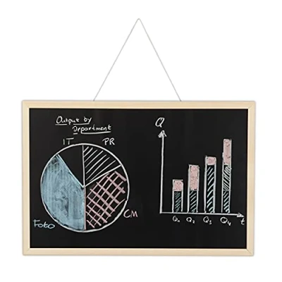 Image of Relaxdays Chalkboard with Wooden Frame, Wipeable Memo Board, Office Accessory, Wall Mount, 40 x 60 cm, Black, Wood