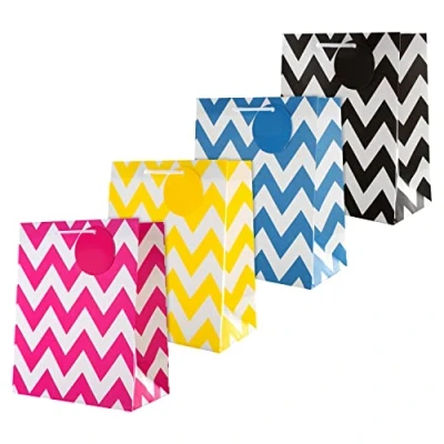 Image of Hallmark Multi Occasion Gift Bags Bundle 4 Medium Size in 1 Contemporary Design (1 Pink, Yellow, Blue and Black)