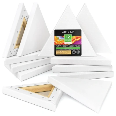Image of Arteza Paint Canvases for Painting, Pack of 12, 6 inches, Triangle Blank Canvas Bulk, Pine Wood Frame, 100% Cotton Stretched Canvas, 8 oz Gesso Primed, Art Supplies, Acrylic Pouring,White