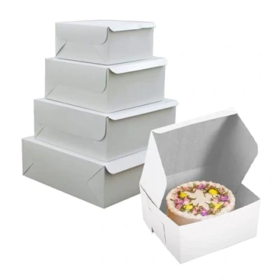Image of Tezraftaar® 100 x Cardboard Cake Boxes 9&quot; 4&quot; Square Fold Flat Box for Store Muffins Cupcakes Desserts Cookies