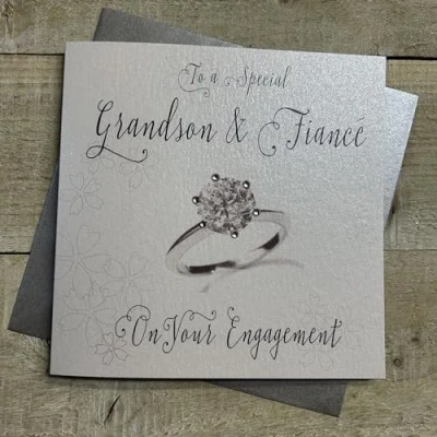 Image of WHITE COTTON CARDS wb221 gs to A Special Grandson and Fiancée On Your Engagement Handmade Card, 16cm x