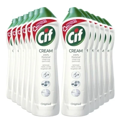 Image of Cif Original Cream Multipurpose Surface Cleaner enriched with a fresh, ocean scent made 100% natural cleaning particles for gentle and reliable cleaning, Multi Buy 12 Pack