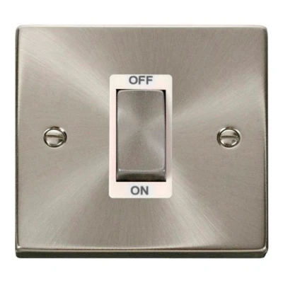 Image of Click Deco VPSC500WH Satin Chrome &#039;Ingot’ 45A 1 Gang Single Cooker Switch White Insert