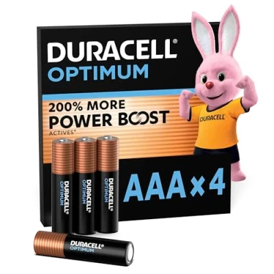 Image of Duracell Optimum AAA Batteries (4 Pack) Alkaline 1.5V Up To 100% Extra Life or Power Meets Demands Of Modern Devices Recyclable, 0% Plastic Packaging LR03 MX2400