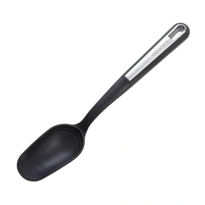 Image of Wiltshire Aspire Solid Spoon, Stirring &amp; Serving Utensil, Cooking Heat Resistant Non Stick, Scratch, Anti Slip Soft Touch Handle, Grey Silver, 33x6.3x5cm