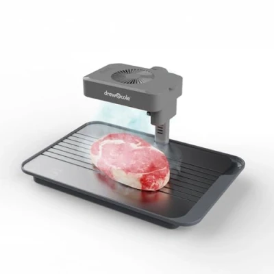 Image of Drew&amp;Cole Premium Dual Aluminium Defrosting Tray With Rechargeable Sonic Fan and Mister Thaw Frozen Food Quickly &amp; Safely Up to 5 Times Faster Detachable Drip Compact Design Easy Clean