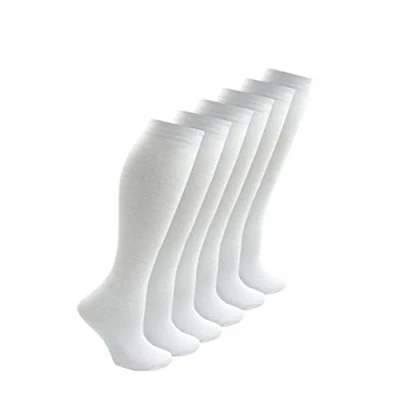 Image of Le11 Back to School Kids 6 Pairs Knee High Plain Cotton Rich Socks (White, 9 12)