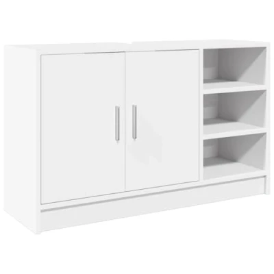 Image of vidaXL White Under Sink Cabinet Bathroom Vanity Engineered Wood 90x29x55 cm Ample Storage with 2 Doors &amp; 3 Open Compartments