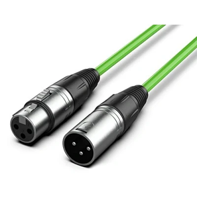 Image of Audibax Silver XLR Male to Female Cable Length 10 Metres High Signal Transmission OFC Connectors PVC Coated Maximum Insulation Diameter 6 mm Green